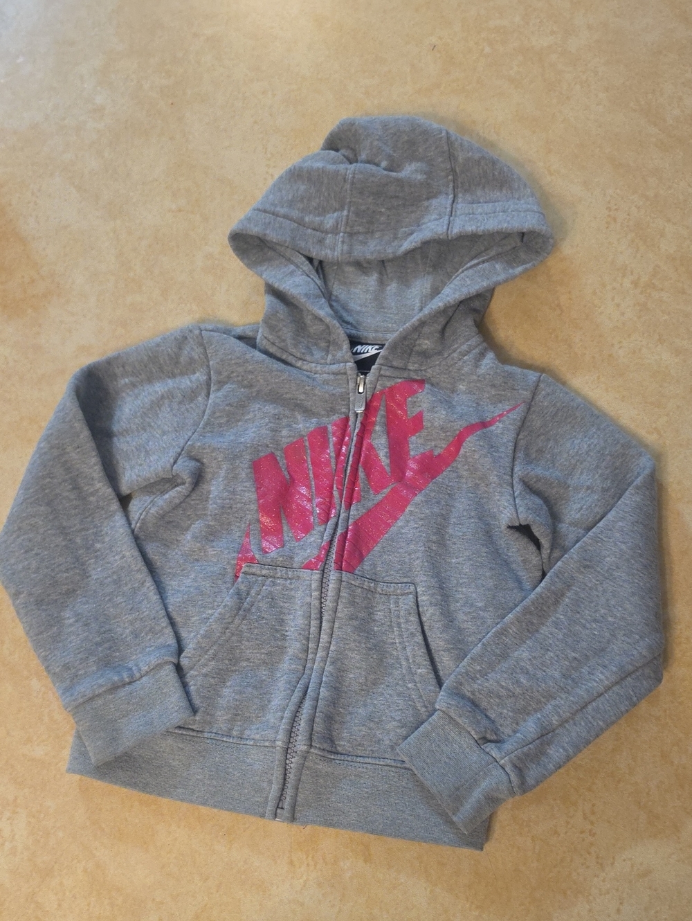 Nike Kids' Gray Zip Hoodie with Pink Logo